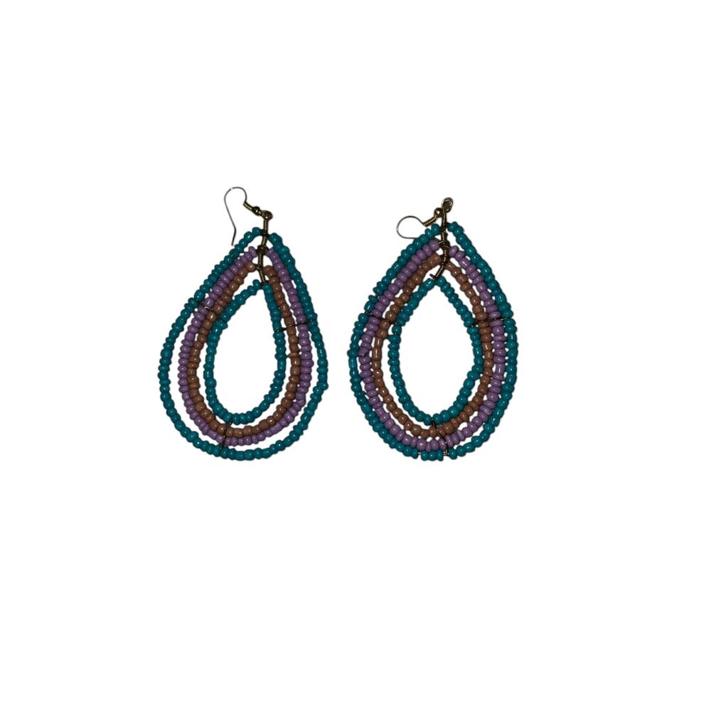 Iris Apfel & Bajalia Teardrop Seed Bead Dangle Earrings Boho Tribal Statement